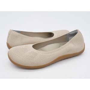 KBZone Shoes Womens 7.5 Beige Knit Flats Round Toe Slip On Casual Comfort Ballet